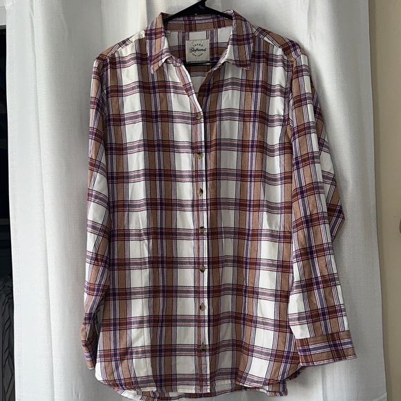 Jachs Girlfriend Tan & Purple Plaid Flannel Button Down - Picture 5 of 6